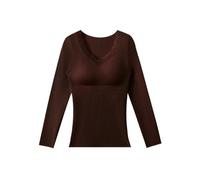 CHJAN - Conjunto de ropa interior térmica de lana de seda para mujer, forro polar cepillado con almohadilla para el pecho, capa base de terciopelo sin costuras, Encantadora parte superior negra, L