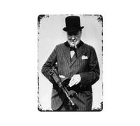 ChJing Winston Churchill Holding A Tommy Gun - Letrero de metal retro con texto en inglés "Holding A Tommy Gun" (08 x 12 pulgadas)