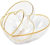 CHJJZXBF Juego de 3 Cuencos y ensaladeras de Cristal en Forma de corazón para decoración del hogar, Ensalada, Fruta y Dulces con Borde Dorado