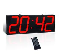 CHKOSDA Reloj de pared digital con pantalla de doble cara, grande, temporizador, temperatura, alarma y fecha, colgante con números claros (rojo)