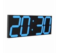 CHKOSDA Reloj LED digital de pared grande con pantalla LED de 18 pulgadas, cuenta atrás con 8 niveles de brillo ajustables, indicador de 12/24 horas, indicador de temperatura y calendario (azul)