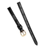 Chlikeyi Correa de reloj de cuero auténtico de 8mm y 10mm para cadena de reloj pequeña para mujer, Negro y oro, 10-8mm