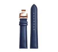 Chlikeyi Correa de reloj de cuero azul de 18mm/20mm/22mm, correa de reloj con broches dobles de oro rosa, Azul, 22mm