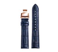 Chlikeyi Correa de reloj de cuero azul de 18mm/20mm/22mm, correa de reloj con broches dobles de oro rosa, patrón de bambú, Azul oscuro, 22mm