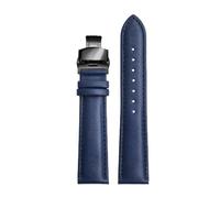 Chlikeyi Correa de reloj de cuero azul de 18mm/20mm/22mm, correa de reloj con broches dobles negros, Azul, 18mm