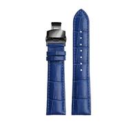 Chlikeyi Correa de reloj de cuero azul de 18mm/20mm/22mm, correa de reloj con broches dobles negros, patrón de bambú, Azul real, 22mm