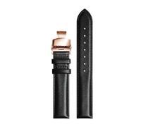 Chlikeyi Correa de reloj de cuero de 18mm/20mm, correa de reloj con broches dobles de oro rosa, Negro, 18mm