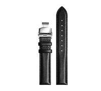 Chlikeyi Correa de reloj de cuero de 18mm/20mm, correa de reloj con broches dobles plateados, Negro, 20mm