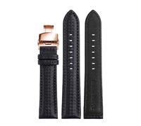 Chlikeyi Correa de reloj de cuero de 18mm a 24mm, correa de reloj con broches dobles de oro rosa, Negro, 20mm