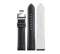 Chlikeyi Correa de reloj de cuero de 18mm a 24mm, correa de reloj con broches dobles plateados, Blanco, 20mm