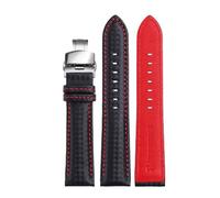 Chlikeyi Correa de reloj de cuero de 18mm a 24mm, correa de reloj con broches dobles plateados, Rojo, 20mm