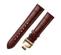 Chlikeyi Correa de reloj de cuero genuino de 12 a 24mm con cierre de mariposa, correa de reloj con hebilla doble dorada, Marrón, 18mm