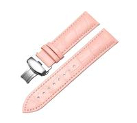 Chlikeyi Correa de reloj de cuero genuino de 12mm a 24mm, correa de reloj con hebilla de mariposa plateada, Rosa, 24mm