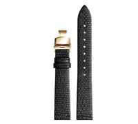 Chlikeyi Correa de reloj de cuero genuino de tamaño pequeño de 6-20mm, correa de reloj con broches dobles dorados, Negro, 18mm