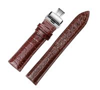 Chlikeyi Correa de reloj de piel auténtica de cocodrilo de liberación rápida con hebilla de mariposa de 20-22mm, Marrón, 22mm
