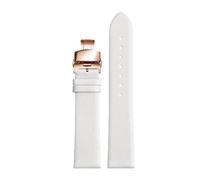 Chlikeyi Correa de reloj de piel de vaca suave y fina de 12mm a 22mm, correa de reloj con broches dobles de oro rosa, Blanco, 14mm