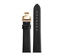 Chlikeyi Correa de reloj de piel de vaca suave y fina de 12mm a 22mm, correa de reloj con broches dobles dorados, Negro, 12mm