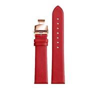 Chlikeyi Correa de reloj de piel de vaca suave y fina de 12mm a 22mm, correa de reloj con broches dobles de oro rosa, Rojo, 18mm