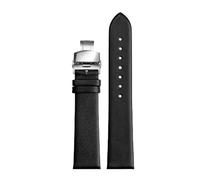 Chlikeyi Correa de reloj de piel de vaca suave y fina de 12mm a 22mm, correa de reloj con broches dobles plateados, Negro, 20mm