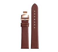 Chlikeyi Correa de reloj de piel de vaca suave y fina de 12mm a 22mm, correa de reloj con broches dobles de oro rosa, Marrón, 20mm