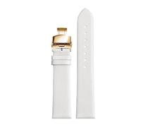 Chlikeyi Correa de reloj de piel de vaca suave y fina de 12mm a 22mm, correa de reloj con broches dobles dorados, Blanco, 16mm