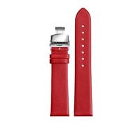 Chlikeyi Correa de reloj de piel de vaca suave y fina de 12mm a 22mm, correa de reloj con broches dobles plateados, Rojo, 16mm