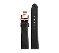 Chlikeyi Correa de reloj de piel de vaca suave y fina de 12mm a 22mm, correa de reloj con broches dobles de oro rosa, Negro, 14mm
