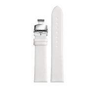 Chlikeyi Correa de reloj de piel de vaca suave y fina de 12mm a 22mm, correa de reloj con broches dobles plateados, Blanco, 22mm