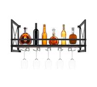 chlisuky Botellero montado en la pared con soporte de cristal, estantería para copas de vino de madera, estantería vintage para botellas de botellas de nadador con vaso, estantería para vino con