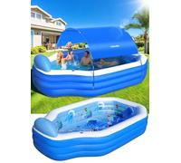 ChlorBlu Piscina Hinchable Grande con Toldo, 300x190x55cm Piscina Hinchable Adultos, Piscinas Hinchable Rectangular Resistentes y Gruesas, Piscinas Hinchable Familiar para Jardín Exterior
