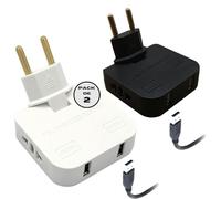 CHM|Pack 2 UDS|Ladron Enchufe Plano|Cabezal Giratorio 180º|4000w de Potencia| 2 Puertos de Carga USB y 2 Enchufes para Toma Europea|Diseño Fino:Para Espacios Reducidos|Carga Rápida| Adaptador de Pared