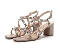 CHMILE CHAU 【Debes medir la longitud de tus pies antes de realizar el pedido】 Sandalias de mujer con tacón alto bloque de puntera redonda tobillera-Rivets-Gladiador 75-CHC-19, beige, 38.5 EU