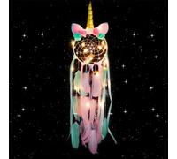 CHMMY Atrapasueños de Unicornio Luz LED,Decoración Romántica,Atrapasueños de Plumas Hechas a Mano,Dream Catcher Decoración para Colgar en la Pared,Dormitorio,Regalo de Cumpleaños (Dreamcatcher-3)