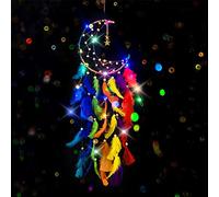 CHMMY Atrapasueños de Unicornio Luz LED,Decoración Romántica,Atrapasueños de Plumas Hechas a Mano,Dream Catcher Decoración para Colgar en la Pared,Dormitorio,Regalo de Cumpleaños (Dreamcatcher-4)