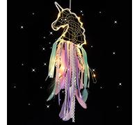 CHMMY Atrapasueños de Unicornio Luz LED,Decoración Romántica,Atrapasueños de Plumas Hechas a Mano,Dream Catcher Decoración para Colgar en la Pared,Dormitorio,Regalo de Cumpleaños para Niñas
