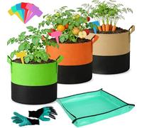 CHMMY Bolsa de cultivo de patatas, 3 unidades de 10 galones con guantes de jardín, alfombrilla de jardín y 6 etiquetas para plantas, bolsas de plantas para patatas, verduras, flores, plantas en el