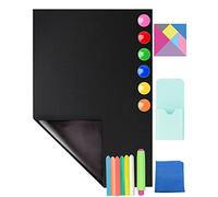 CHMMY Chalkboard Foil Magnetic Self Adhesive Sweepable Chalkboard 45 * 100cm, 6 Dust-free Chalk, 6 Magnets, Cloth, Tangram, Chalk Holder, Magnetic Marker Holder Black