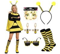 CHMMY Disfraz de Abeja Adulto, Disfraz de Abejorro Mujer con Vestido de Abeja Diadema Calcetines Pendientes Gafas y Pegatinas, ideal para Halloween Carnaval Cosplay y Fiestas Temáticas de Animales L