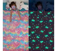 CHMMY Manta Unicornio Niña, Manta Que Brillan en la Oscuridad, Manta de Franela de Patrón de Unicornio con Patrones de Estrellas y Ponis para Niños, Niñas, Libre Antifaz para Dormir Unicornio