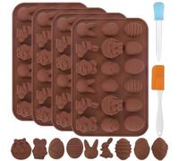 CHMMY Moule Chocolat Paques en Silicone, 4 Pièces Moule à Chocolat en Silicone Antiadhésifs, Facile à Démouler, pour Chocolats Maison, Bonbons, Gelée, avec Spatule et Pipette (Tipo 2)