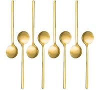 Chnegral 8 paquetes, cuchara de café de acero inoxidable chapado en oro, mini cucharilla de café para helado de postre con azúcar y café