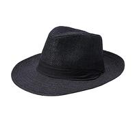 CHNNO1 Sombrero de paja unisex de verano, sombrero de sol de jazz, sombrero de ala ancha con decoración de cinta, sombrero Fedora puro de playa, sombrero de protección UV para hombre y mujer, Negro,
