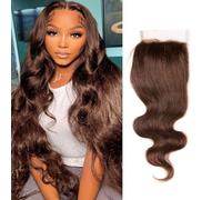 Chocolate Brown 4x4 Humano Closure Brazilian Virgin Hair Transparent Lace With Natural BabyHair Look Natural Hairline Free Parting & Smooth Body Wave 20 pulgadas