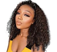 Chocolate Brown Headband Wig Human Hair None Lace Front Deep Wave Curly Headband Wig for Black Women Brazilian Virgin Hair Wigs Glueless Wear and Go Wigs 150% Density 26 Inch