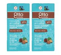 Chocolate con leche con avellanas enteras sin azúcar añadido, 100 g x 2 unidades - Otto Chocolates - Cacao 36% mínimo - con cacao de productores del Perú