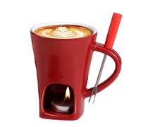 Chocolate Fondue Cup - Ceramic Mug with Fork, Heat Resistant Fondue Mug with Candle & Fork | Personal Chocolate Melting Cup for Dessert Table, Party, Family Gathering, Holiday Celebration, Sharing Fun