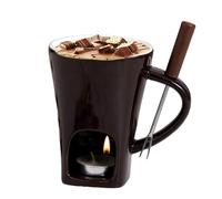Chocolate Fondue Cup - Ceramic Mug with Fork, Heat Resistant Fondue Mug with Candle & Fork | Personal Chocolate Melting Cup for Dessert Table, Party, Family Gathering, Holiday Celebration, Sharing Fun