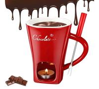 Chocolate Fondue Melting Mug with Included Fork and Candle - Handmade Ceramic Cup for Romantic Nights, Melts Chocolates Effortlessly, Great for Birthdays or Weddings (#2)