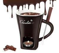 Chocolate Fondue Melting Mug with Included Fork and Candle - Handmade Ceramic Cup for Romantic Nights, Melts Chocolates Effortlessly, Great for Birthdays or Weddings (#1)