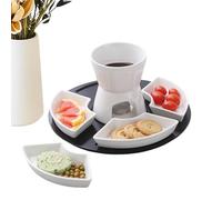 Chocolate Fondue Pot - Kit de fondue de queso, tarro calentado con velas | 300 ml de mantequilla fondue set de velas de Tealight con bandeja de madera y 4 platos, accesorios de cocina para el